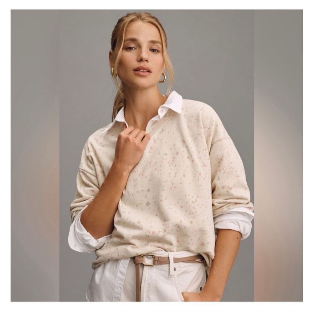 Maeve Jamie Paint-Speckled Sweatshirt from Anthropologie in a light speckled col